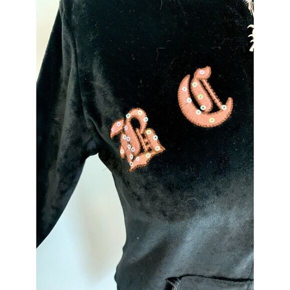 VTG Y2K BCBG MaxAzria Black Velour Rhinestone Track Suit L Hoodie Juicy Heart Lo - Picture 12 of 16